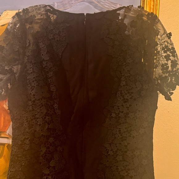 NWOT Midi LBD Cap Sleeve Chiffon Floral Appliqué. Lace Embroidery On Bodice - Picture 5 of 14